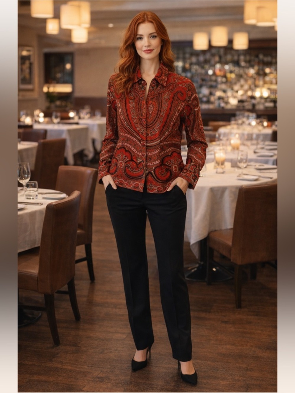 ISAAC MIZRAHI Women’s Medium Long Sleeve Button up Shirt